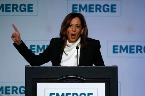 Kamala Harris slams Trump tariffs as ‘absolute chaos’ : NPR