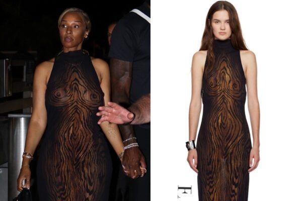 You Ask, We Answer! Savannah James Steps out with Lebron James Wearing a $930 Jean Paul Gaultier The Long Draped Wood Maxi Dress